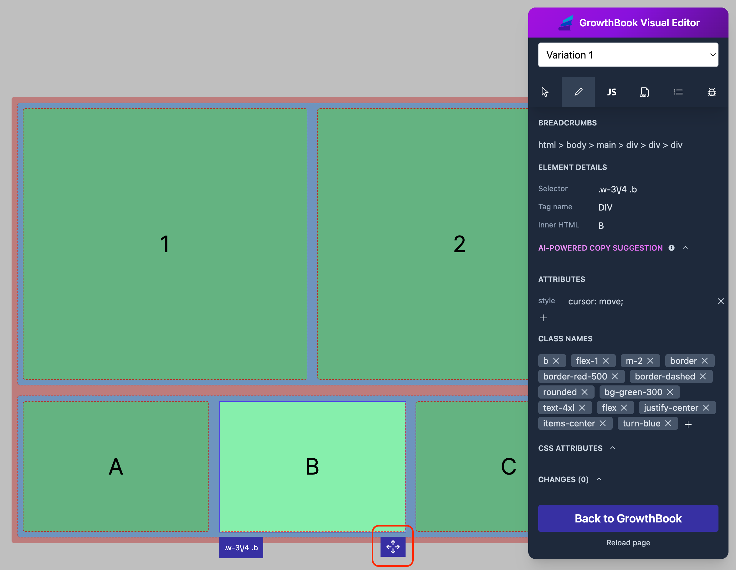 Visual Editor Drag and Drop Handle