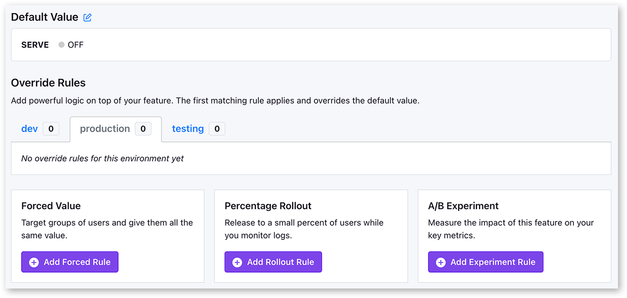 Feature override rules UI