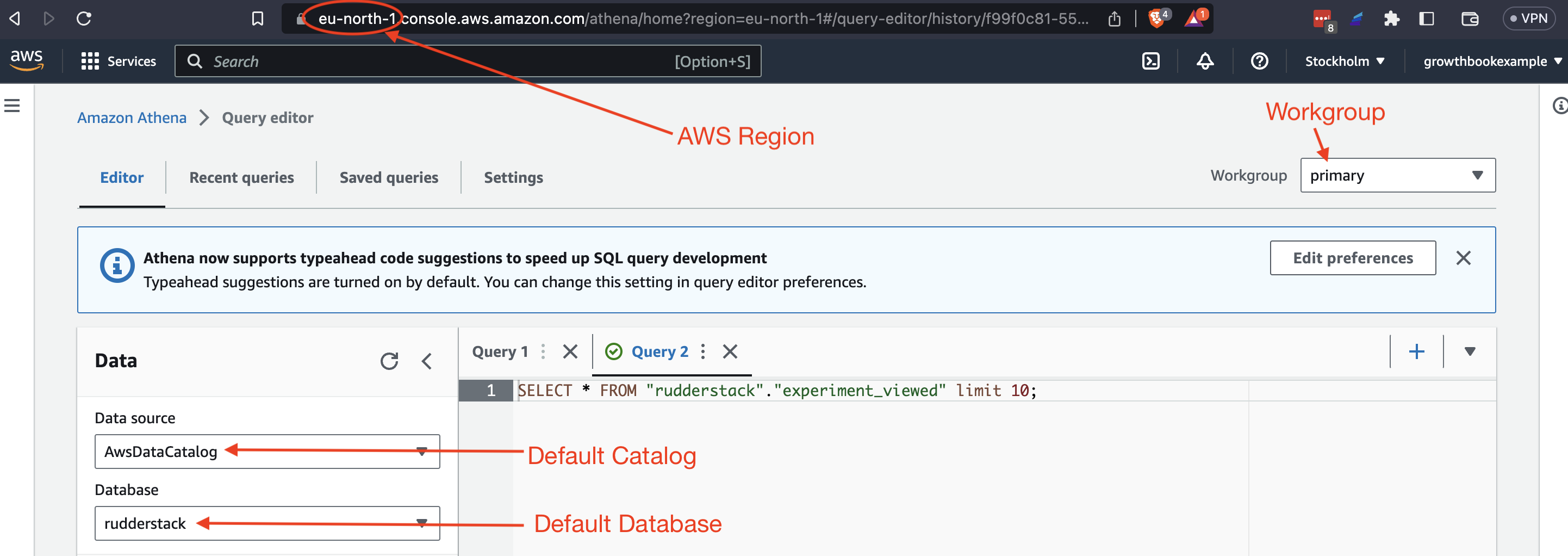 Extra Fields in Growthbook for setting up Athena